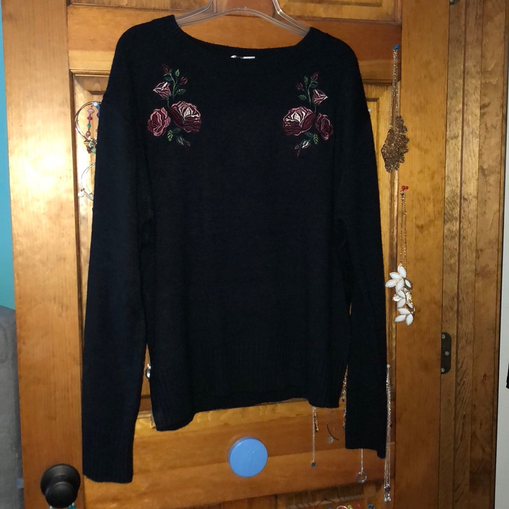 Black Sweater with Floral Patches